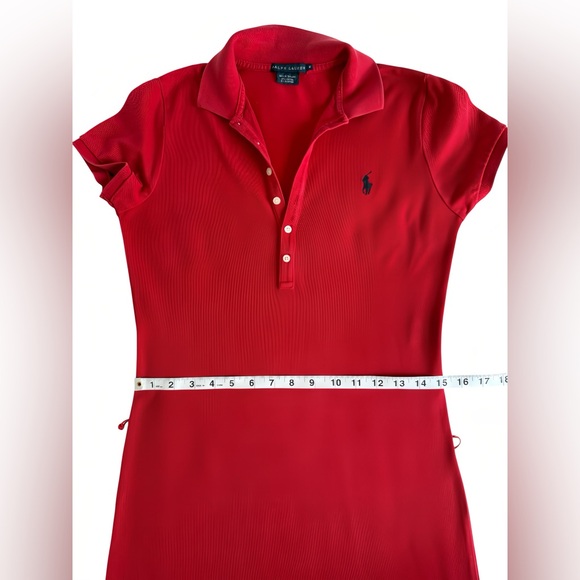 Polo Ralph Lauren Red Maxi Dress Women’s M Cotton Mesh Stretch Logo Shirt Dress - Picture 7 of 10